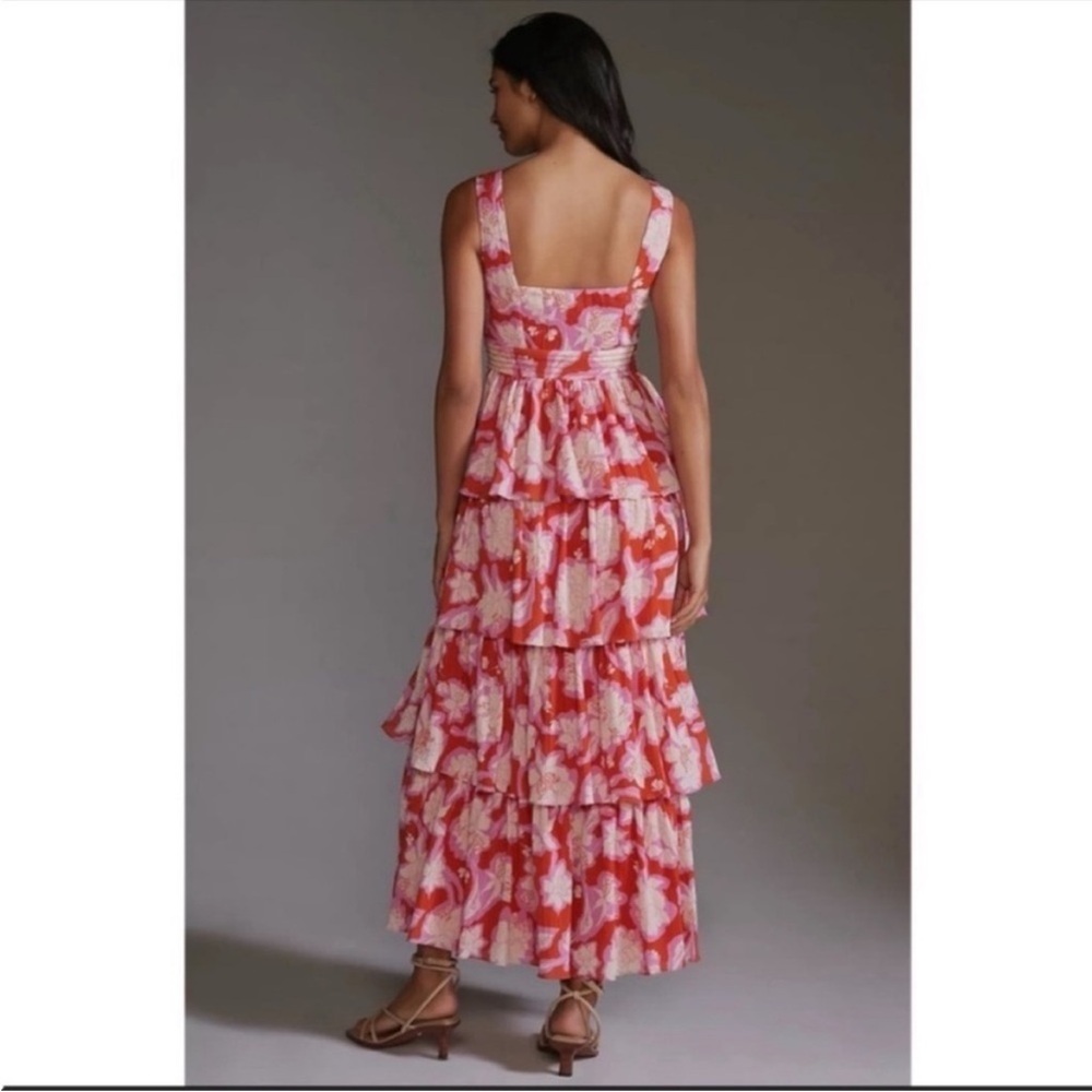 Anthropologie Vineet Bahl Red Floral Tiered Ruffle Cutout Maxi Dress 14 NWT - Picture 9 of 10